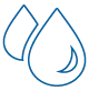 Two simple blue water droplet outlines, one slightly in front of the other, on a transparent background.